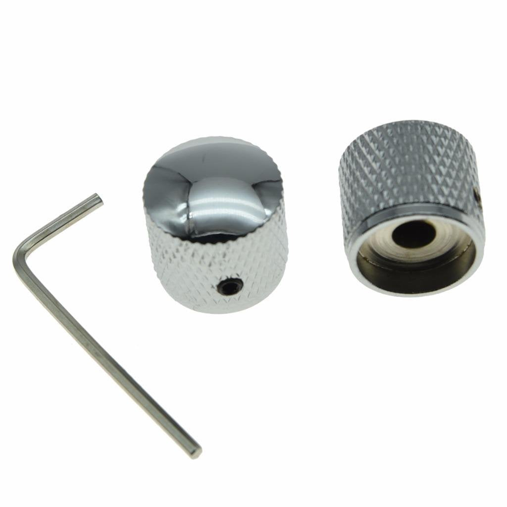 Dopro Set of 2 Guitar Dome Knobs 20mm Bass Knobs with Set Screw for Tele Telecaster P Bass Precision Bass Chrome